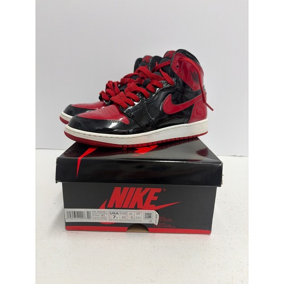 Jordan Other - Air Jordan 1 Retro High OG GS Patent Bred Black Red Sneakers 575441-063 Size 7Y